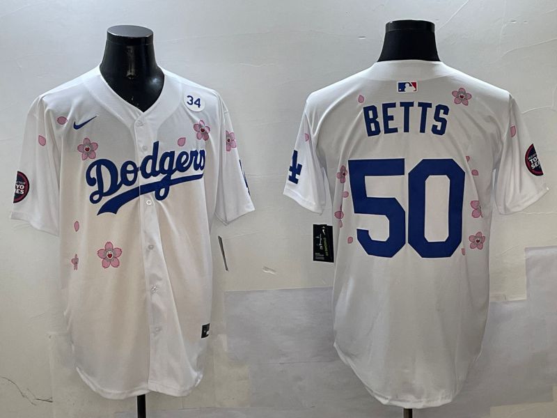 Men Los Angeles Dodgers 50 Betts White Sakura Edition 2025 Nike MLB Jersey style 6